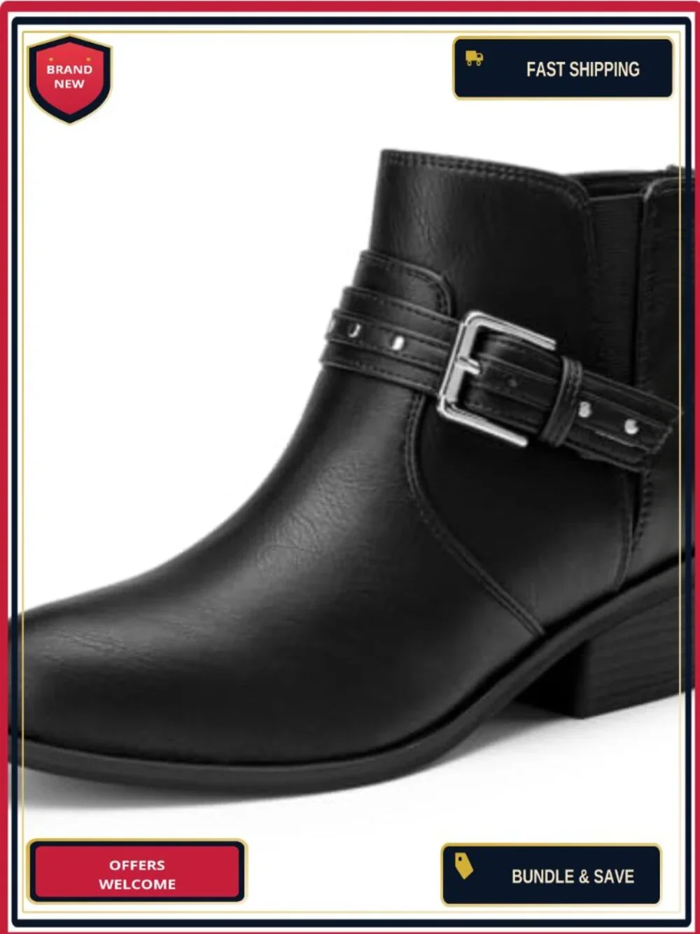 Women's Chunky Low Heel Ankle Boots Side Zipper Faux Leather